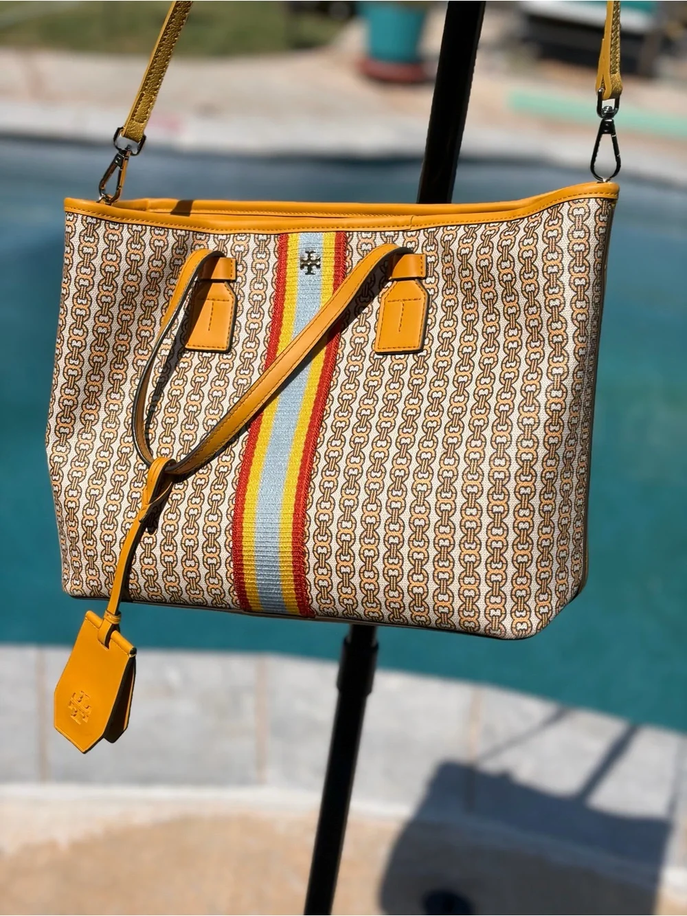 Tory Burch Yellow Chain-Link Print Tote
